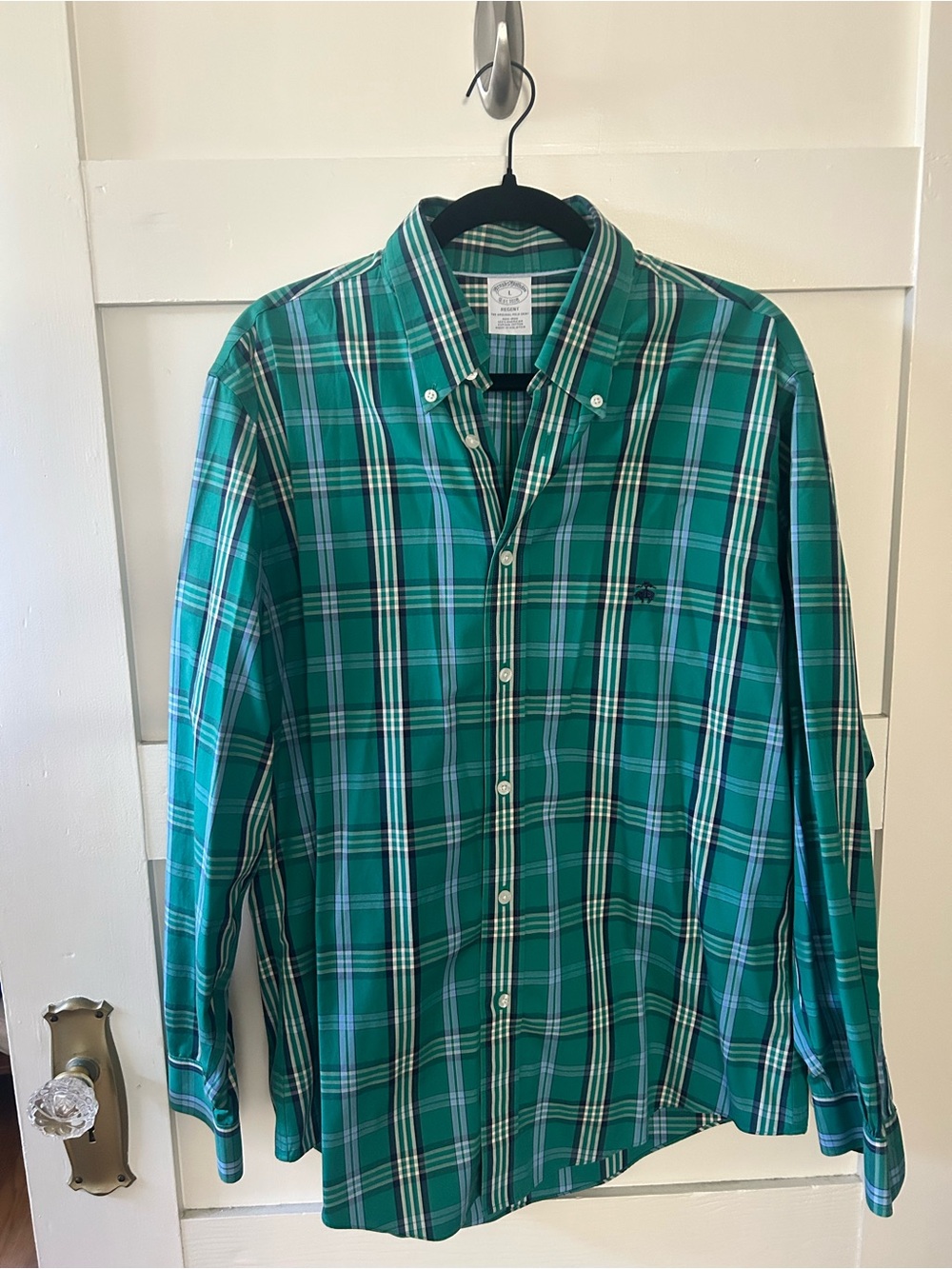 Brooks Brothers Teal and White Plaid Button-Down Shirt